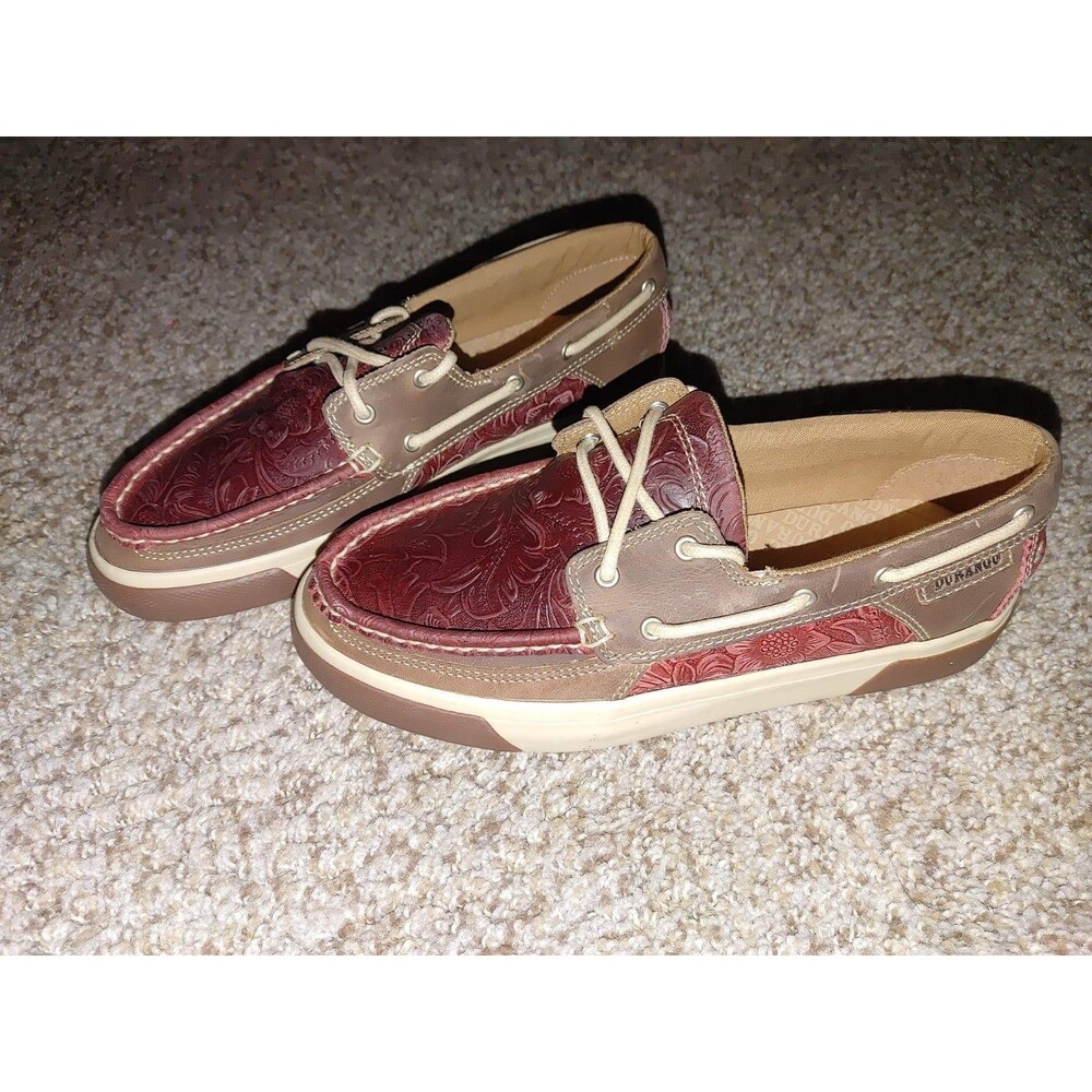 Durango maroon tooled slip on western shoes